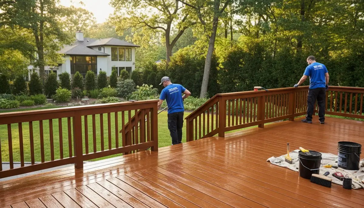 Deck staining service in Lynchburg, VA to protect and beautify a wood deck