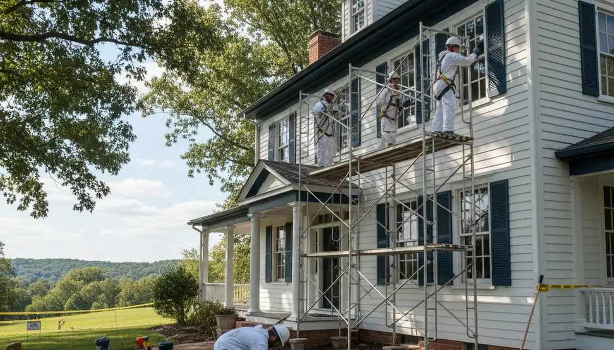 Professional painters in Lynchburg, VA painting a home exterior for a fresh, clean finish