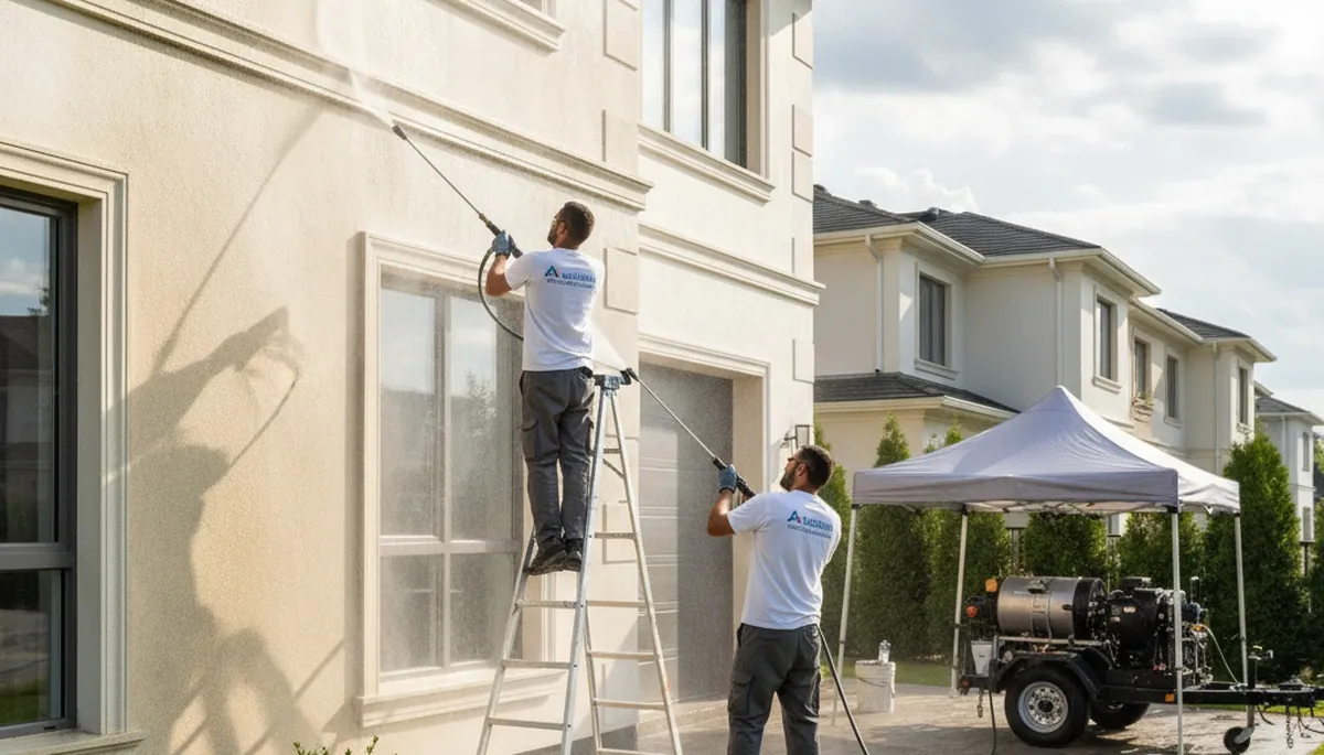 Pressure washing service in Lynchburg, VA cleaning home exterior and removing surface buildup