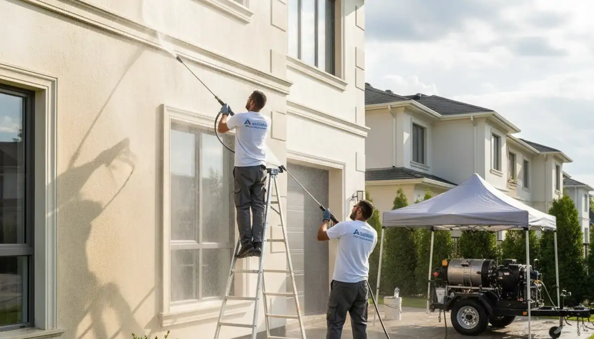Pressure washing service in Lynchburg, VA cleaning home exterior and removing surface buildup